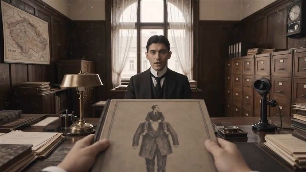 Franz Kafka at his office desk